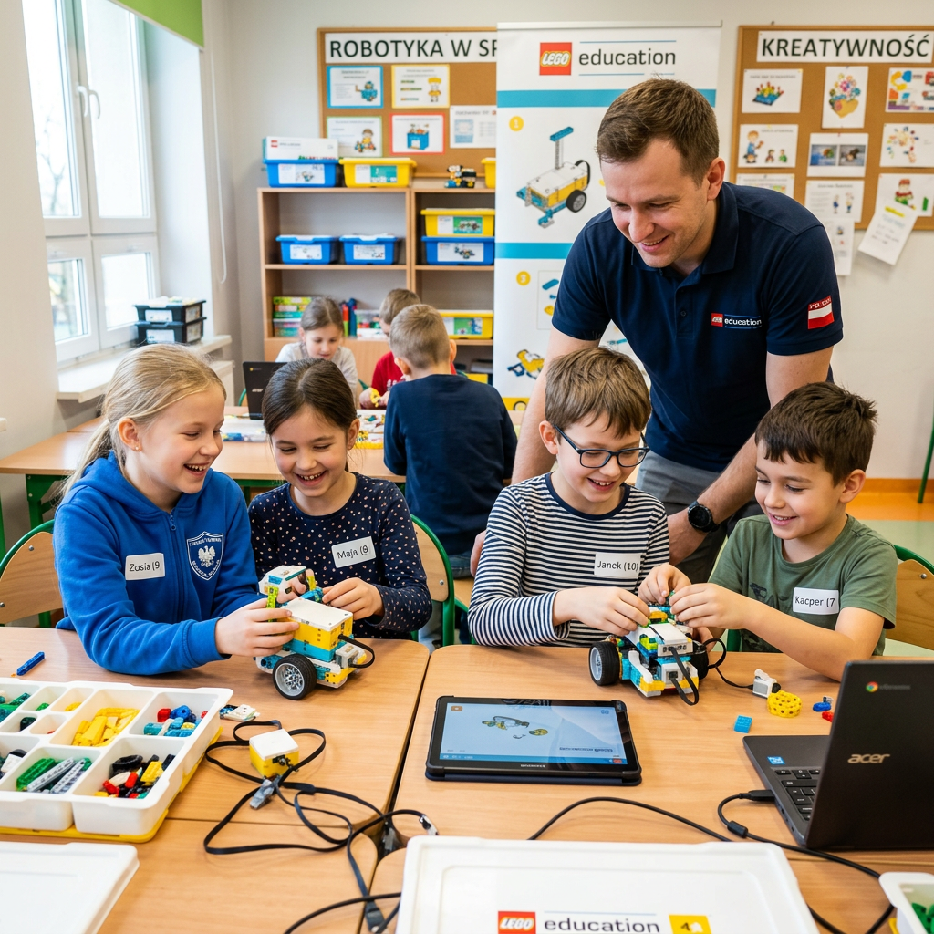 Dzieci podczas zajęć z robotyki LEGO w szkole